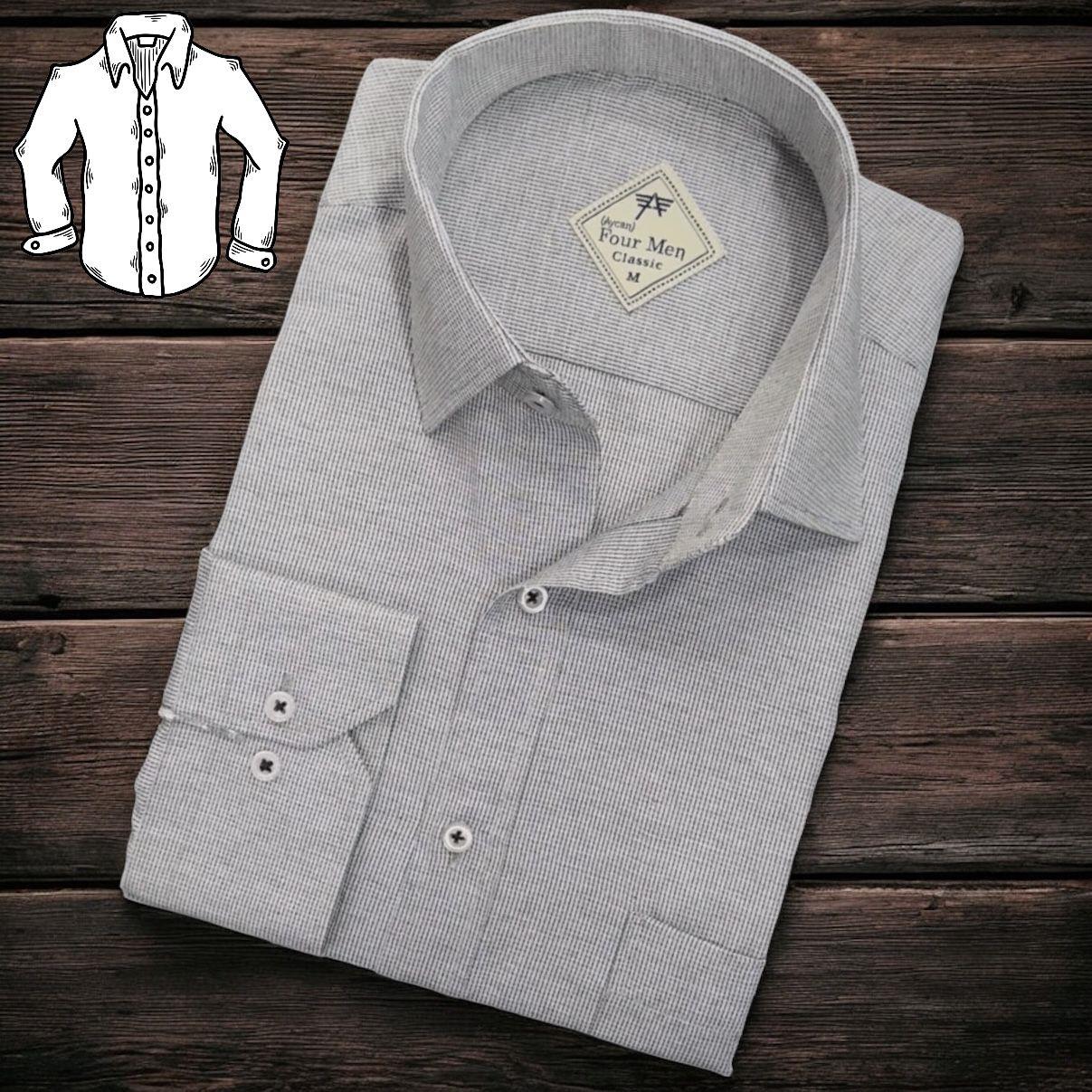 Linen Keten Klasik %100 Cotton Uzun Kollu Terletmeyen Tek Cepli Kapaklı Gri Gömlek (Regular Kalıp)