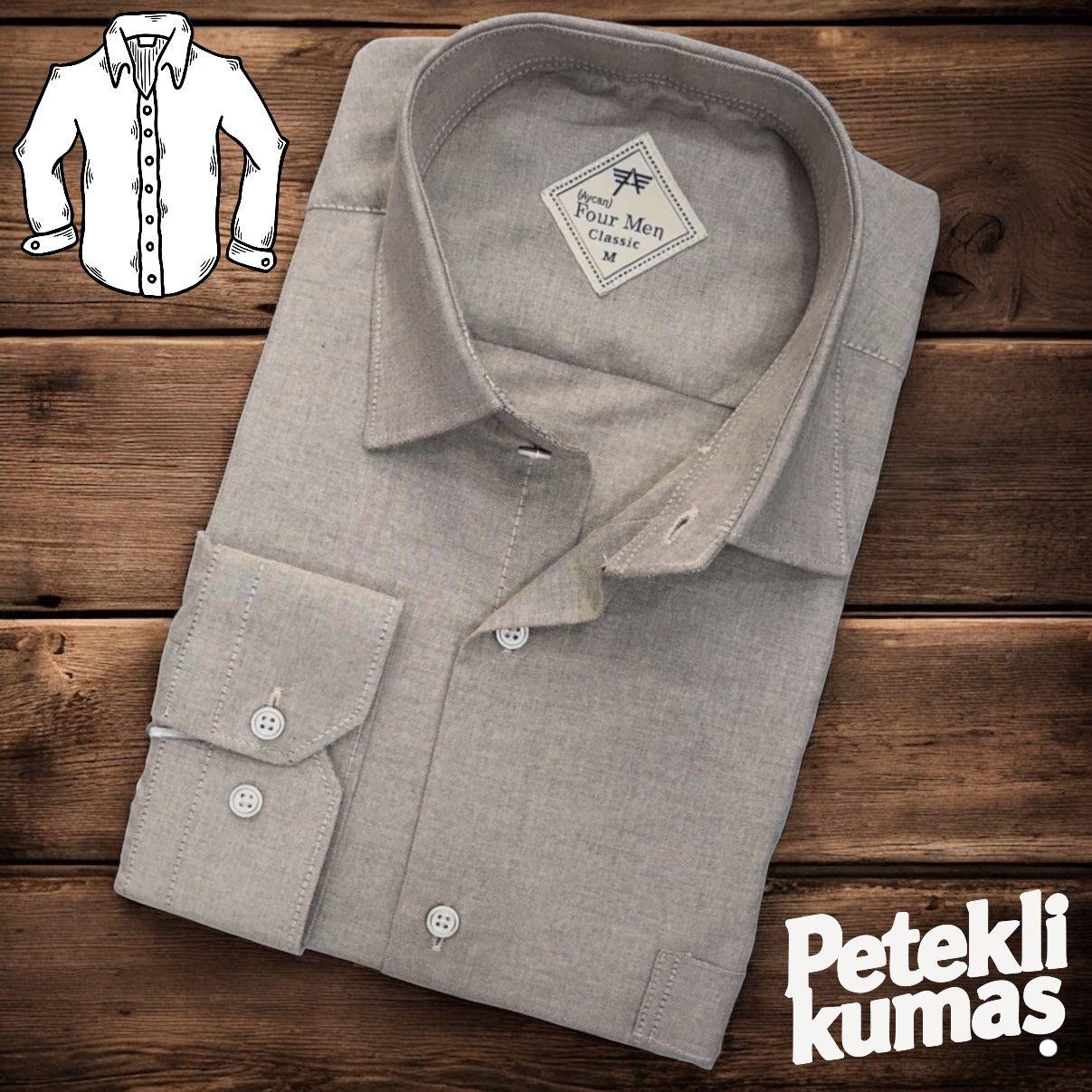 Linen Keten Klasik %100 Cotton Uzun Kollu Terletmeyen Tek Cepli Kapaklı Krem Gömlek (Regular Kalıp)