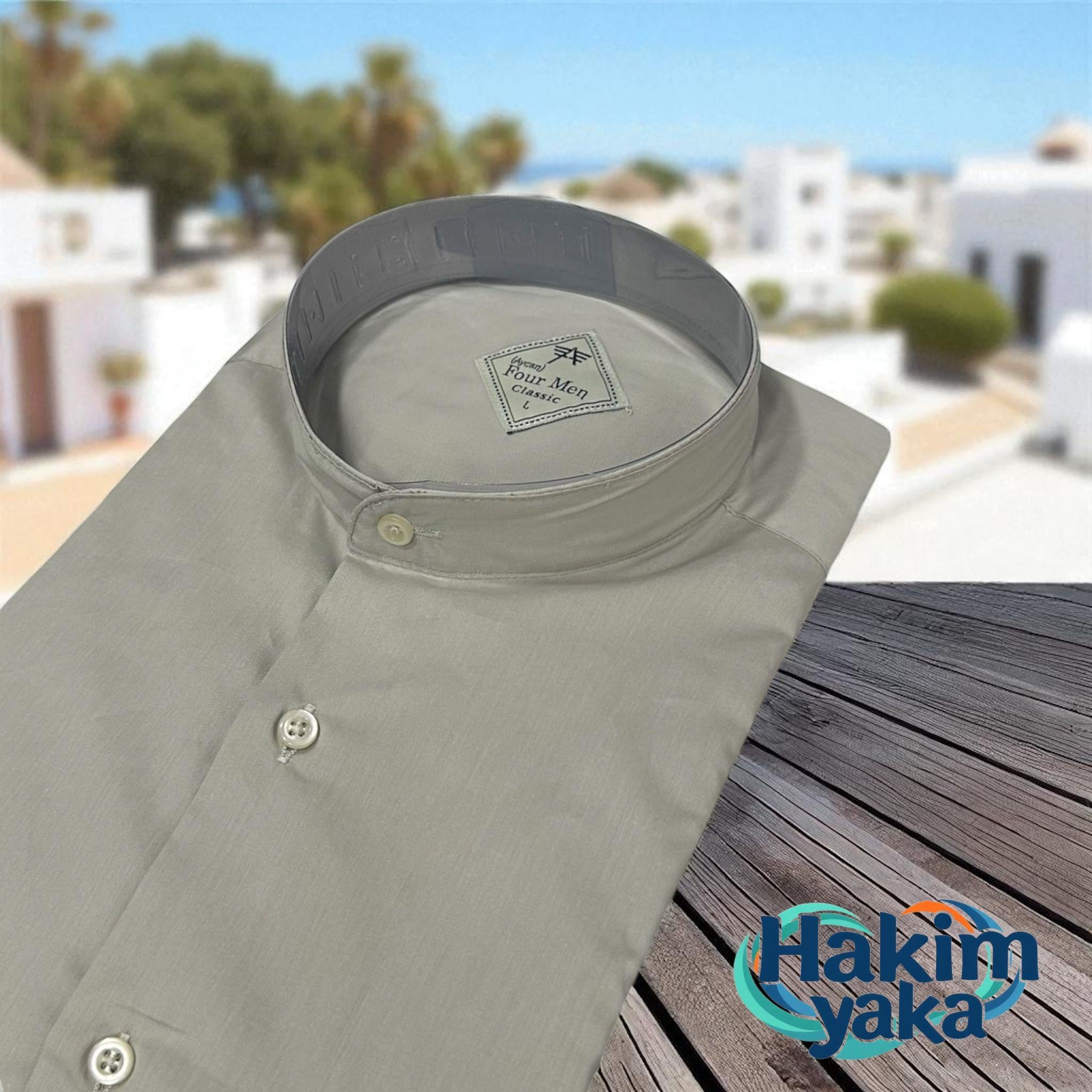 Linen Keten Klasik %100 Cotton Uzun Kollu Terletmeyen Hakim Yaka Gri Gömlek (Regular Kalıp)