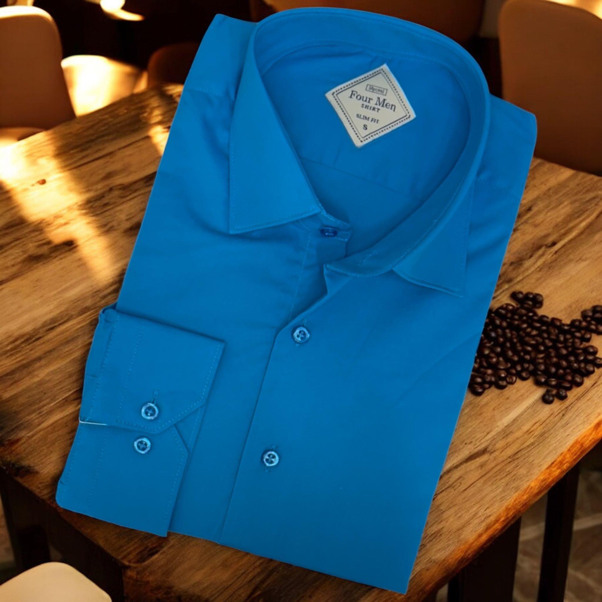 Linen Keten Klasik %100 Cotton Uzun Kollu Terletmeyen Tek Cepli Kapaklı Mavi Gömlek (Regular Kalıp)