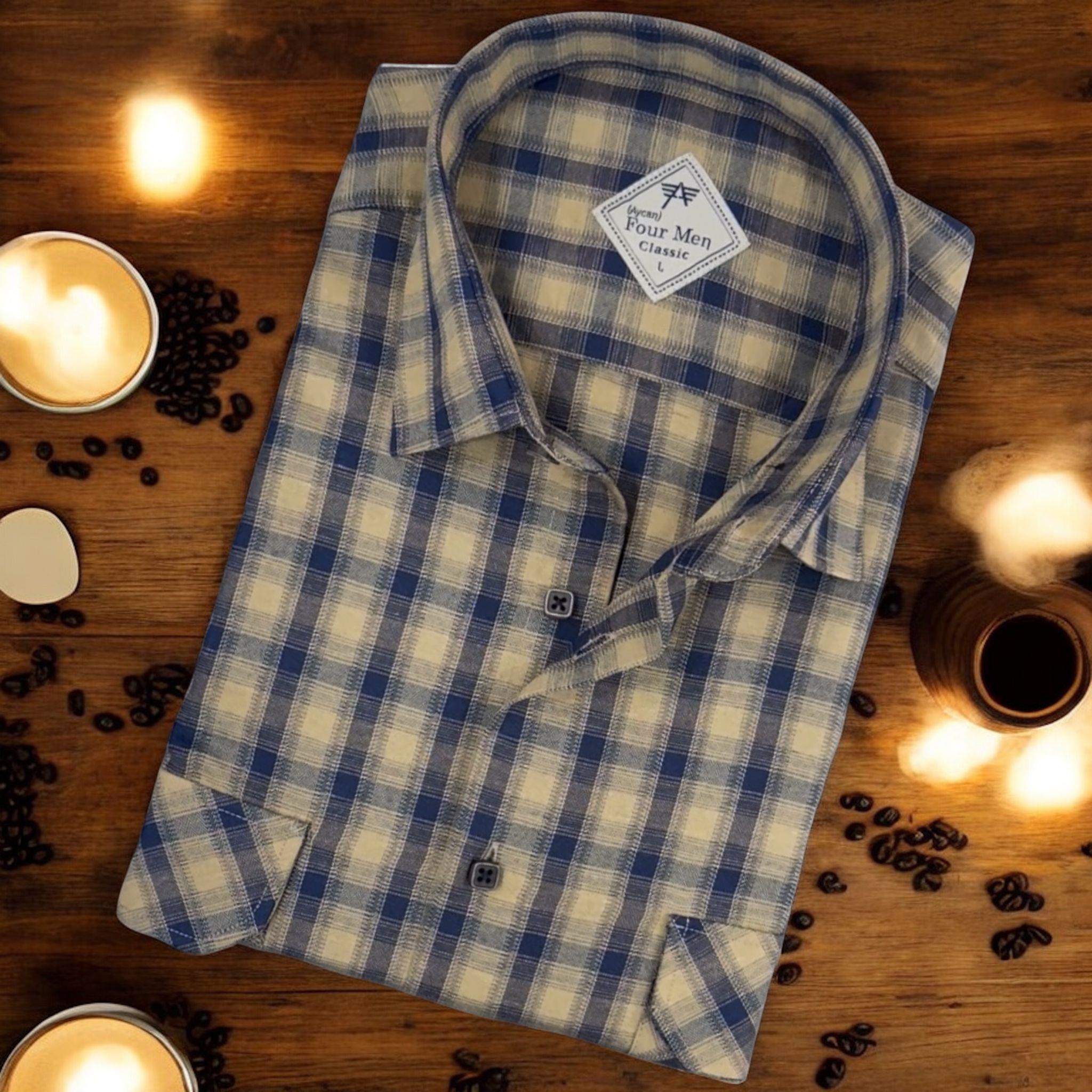 Linen Keten Klasik Kısa Kollu İki Cepli Kapaklı Camel Baba Gömleği (Regular Kalıp)