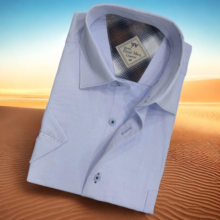 Linen Keten Klasik Mavi Kısa Kollu Erkek Gömlek (Regular Kalıp)