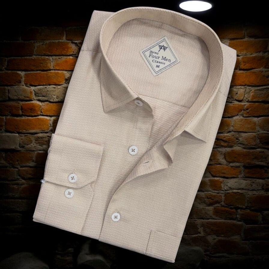 Linen Keten Klasik Uzun Kollu Krem Erkek Gömlek (Regular Kalıp)