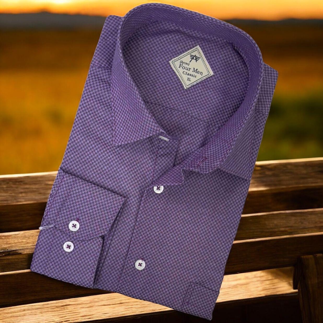 Linen Keten Klasik Uzun Kollu Terletmeyen Mor Erkek Gömlek (Regular Kalıp)
