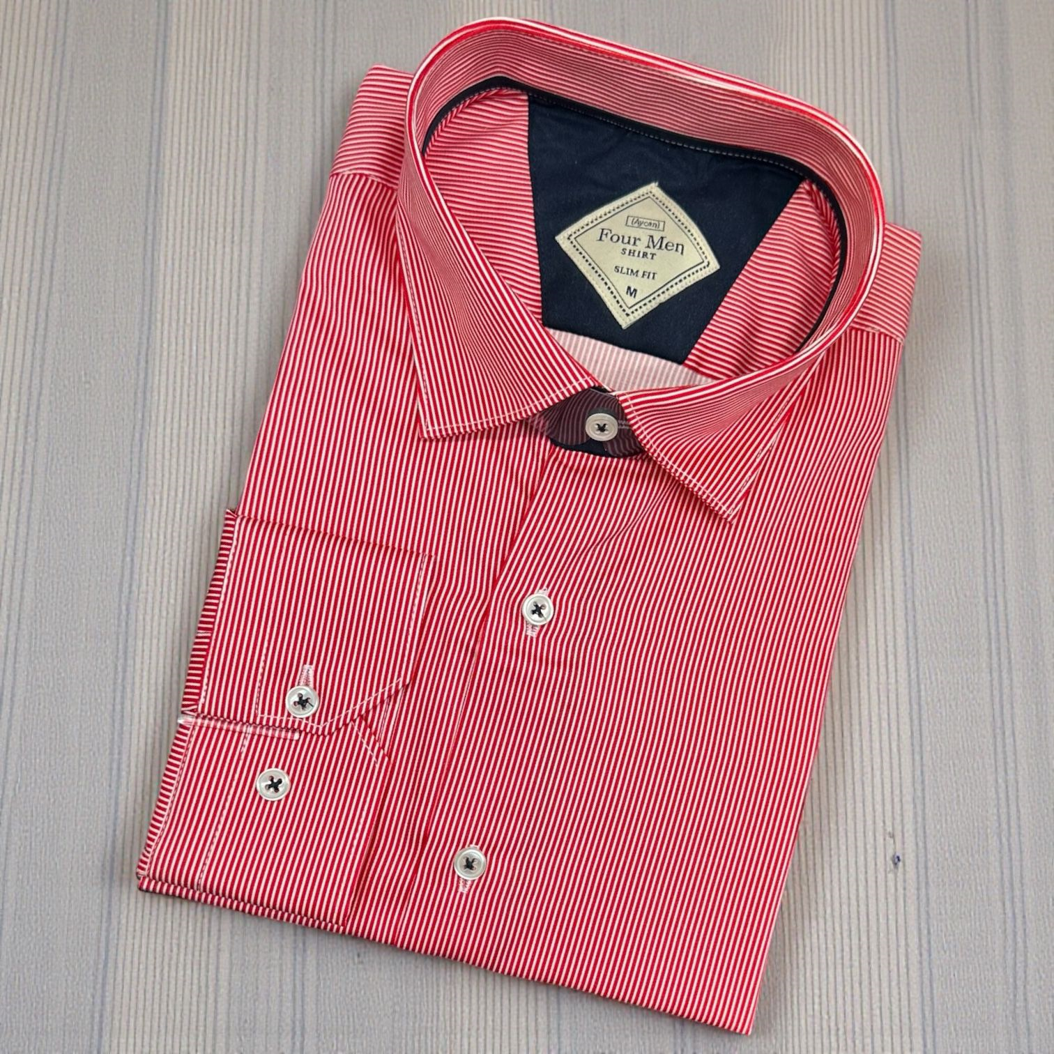 Linen Slim Fit Pamuklu Çizgili Yakası Gizli Düğmeli Gömlek (Slim Fit Kalıp)