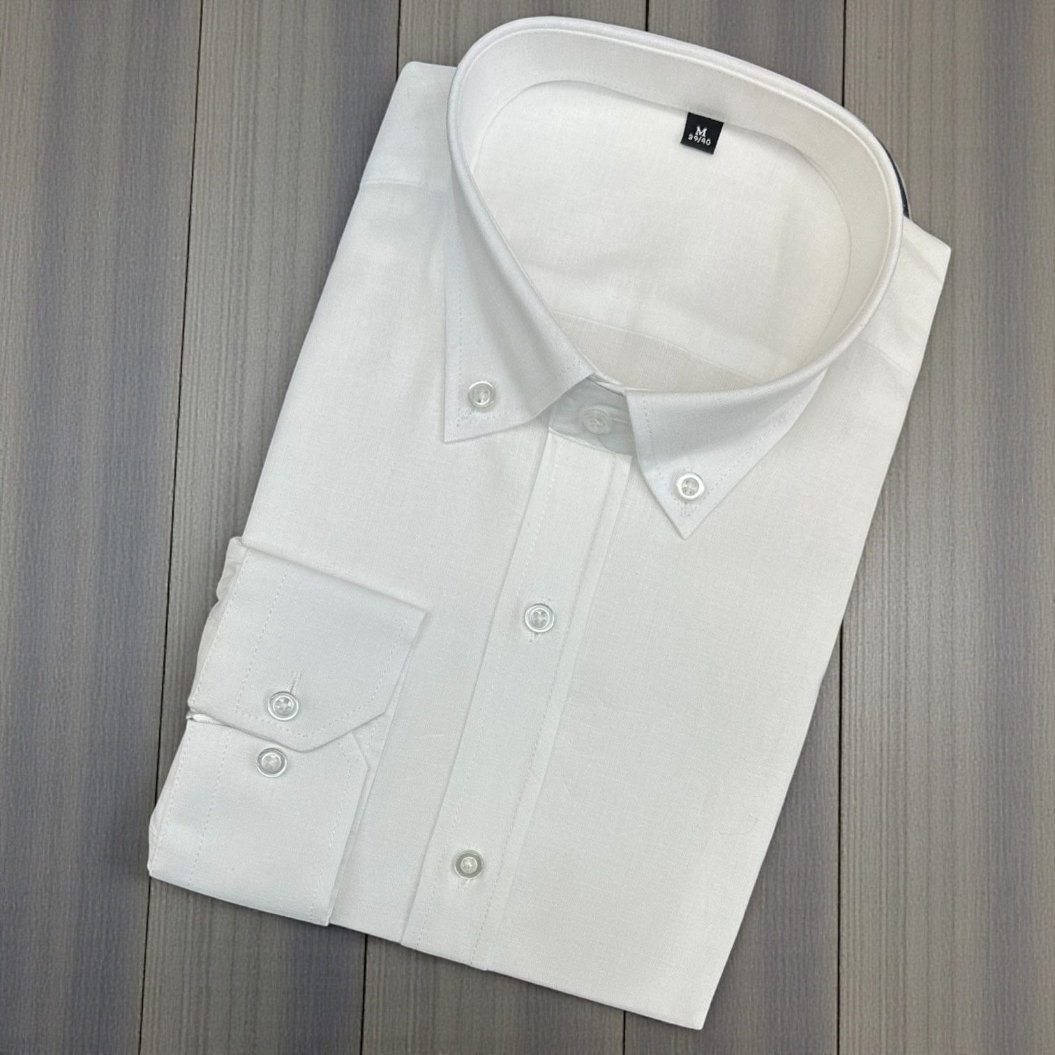 Linen Uzun Kol Pamuklu Yakası Gizli Düğmeli Gömlek (Slim Fit Kalıp)