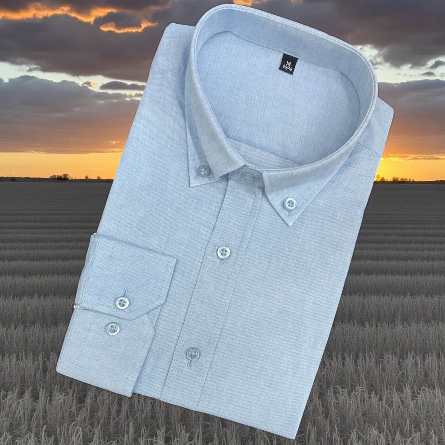 Linen Uzun Kol Pamuklu Yakası Gizli Düğmeli Gömlek (Slim Fit Kalıp)