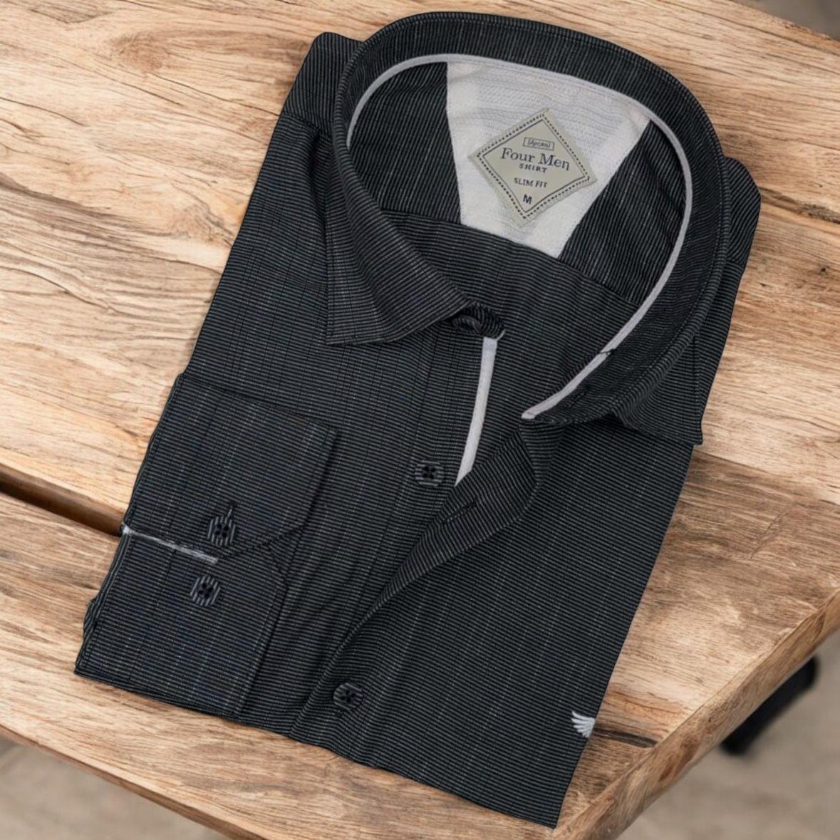 Pamuklu Antrasit Uzun Kollu Erkek Gömlek (Slim Fit Kalıp)
