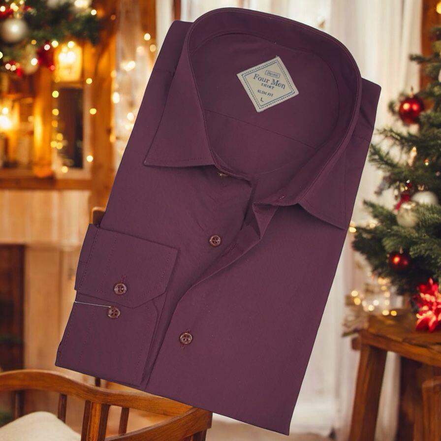 Pamuklu Bordo Uzun Kollu Erkek Gömlek (Slim Fit Kalıp)