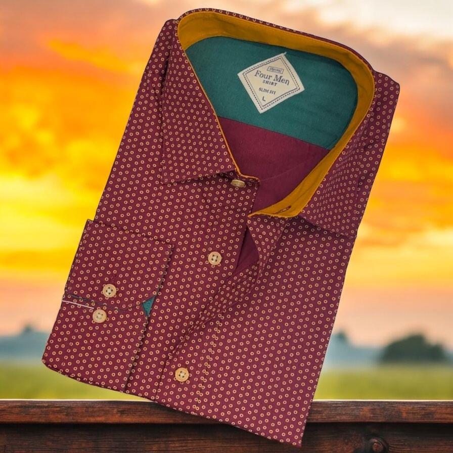 Pamuklu Bordo Uzun Kollu Erkek Gömlek (Slim Fit Kalıp)