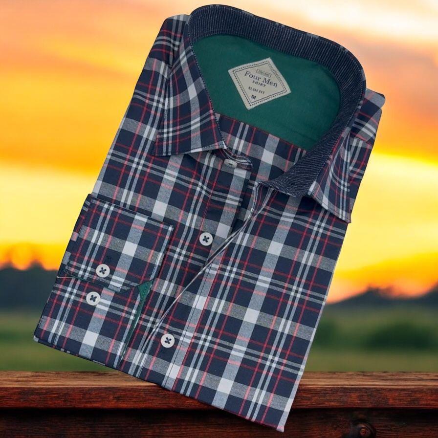 Pamuklu Kareli Uzun Kollu Erkek Gömlek (Slim Fit Kalıp)