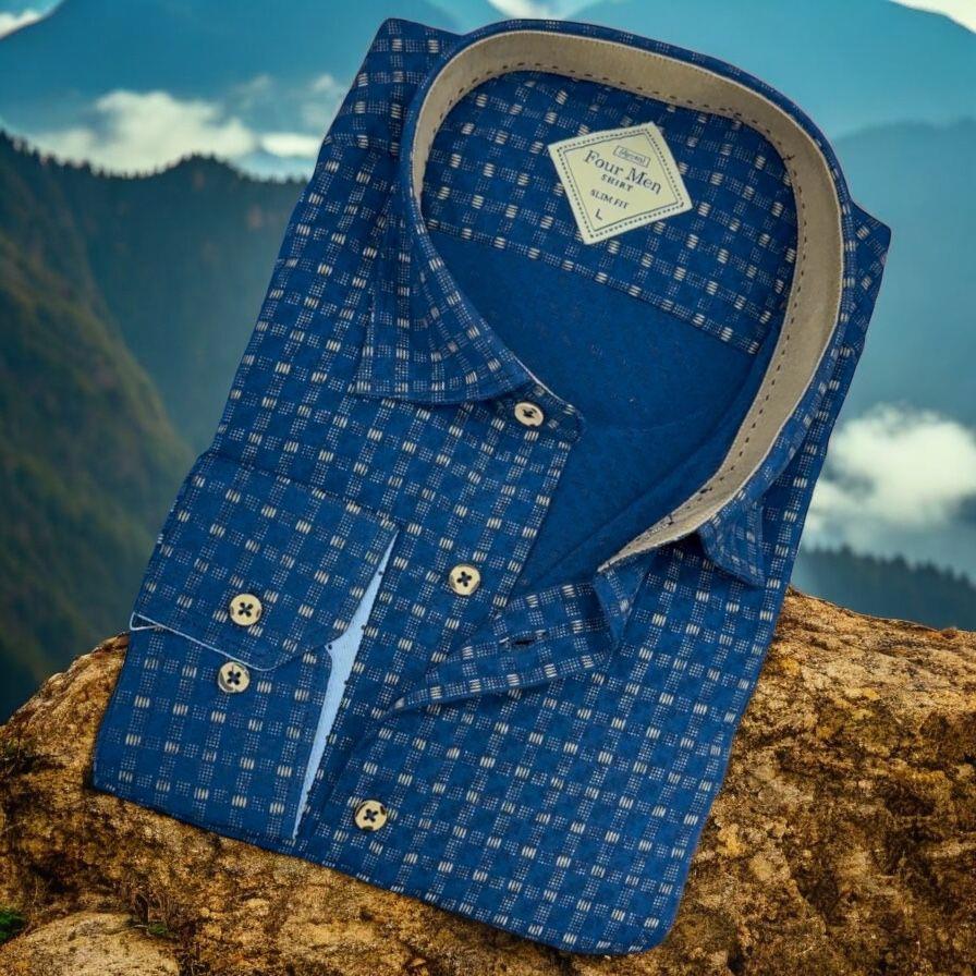 Pamuklu Lacivert Uzun Kollu Erkek Gömlek (Slim Fit Kalıp)