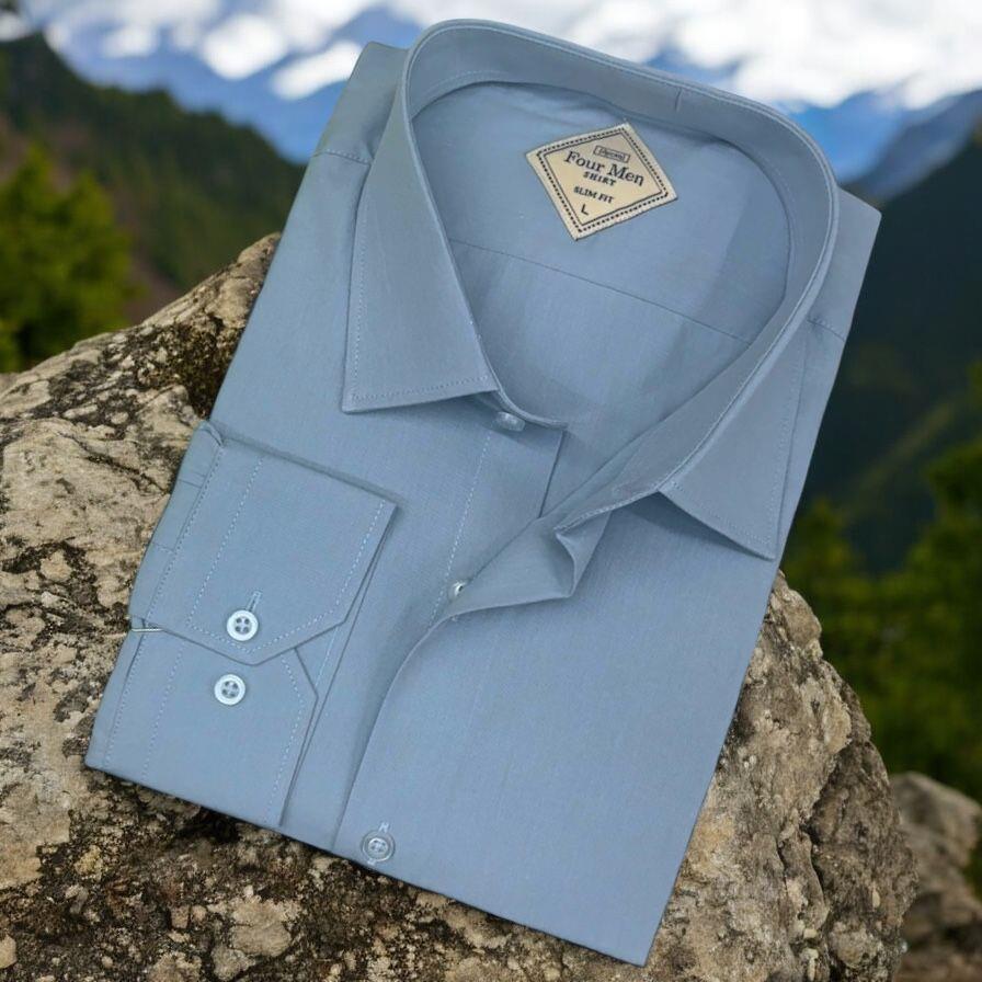 Pamuklu Mavi Uzun Kollu Erkek Gömlek (Slim Fit Kalıp)