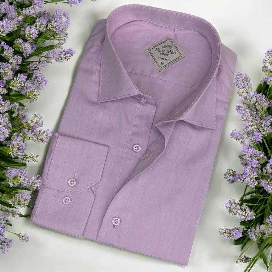 Pamuklu Pembeı Uzun Kollu Erkek Gömlek (Slim Fit Kalıp)