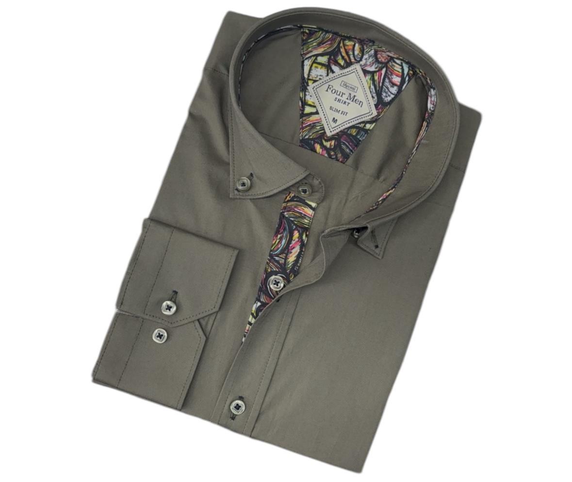 Pamuklu Uzun Kollu Haki Erkek Gömlek (Slim Fit Kalıp)