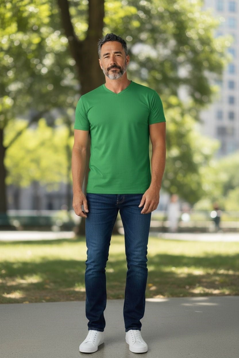 Pamuklu V Model Kısa Kol T-Shirt