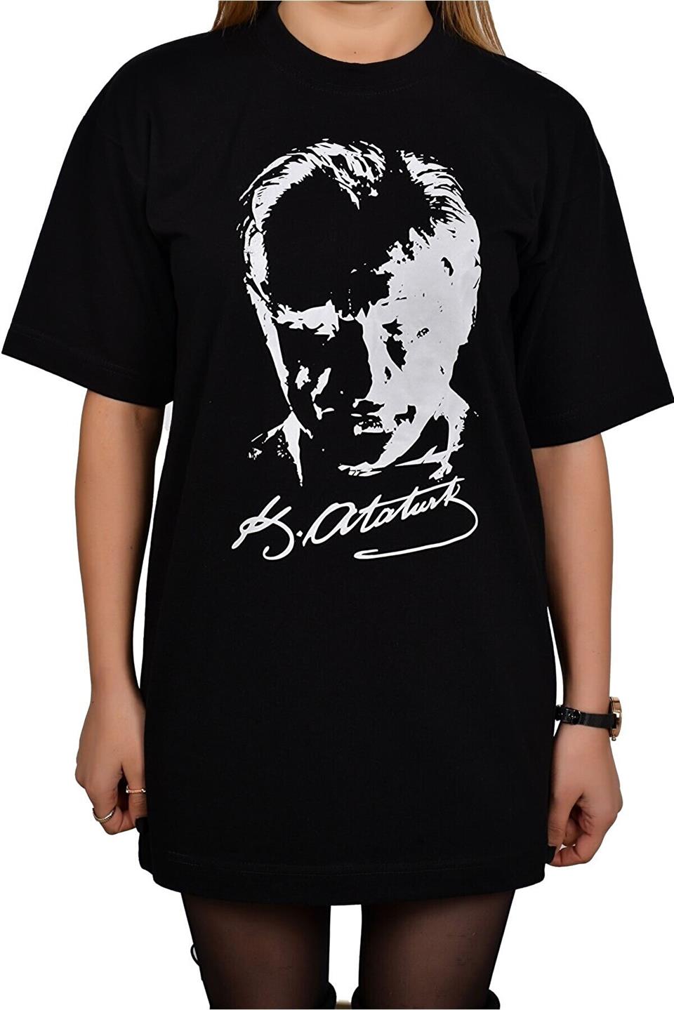 Siyah Unisex Mustafa Kemal Atatürk Baskılı T-shirt