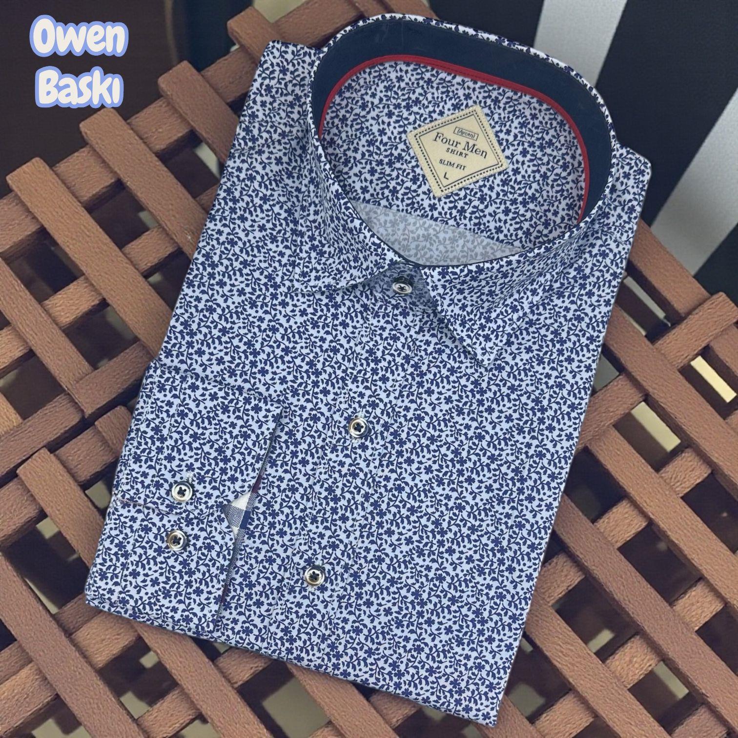 Slim Fit Cotton Uzun Kollu Yakası Gizli Düğmeli Kalite Garanti Baskılı Gömlek (Slimlı Fit)