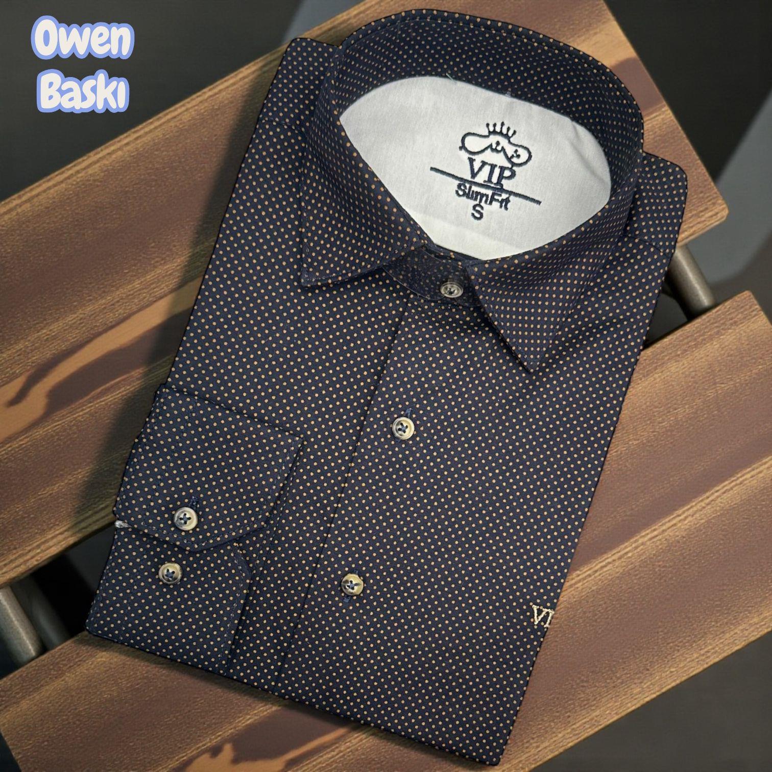 Slim Fit Cotton Uzun Kollu Yakası Gizli Düğmeli Kalite Garanti Baskılı Gömlek (Slimlı Fit)