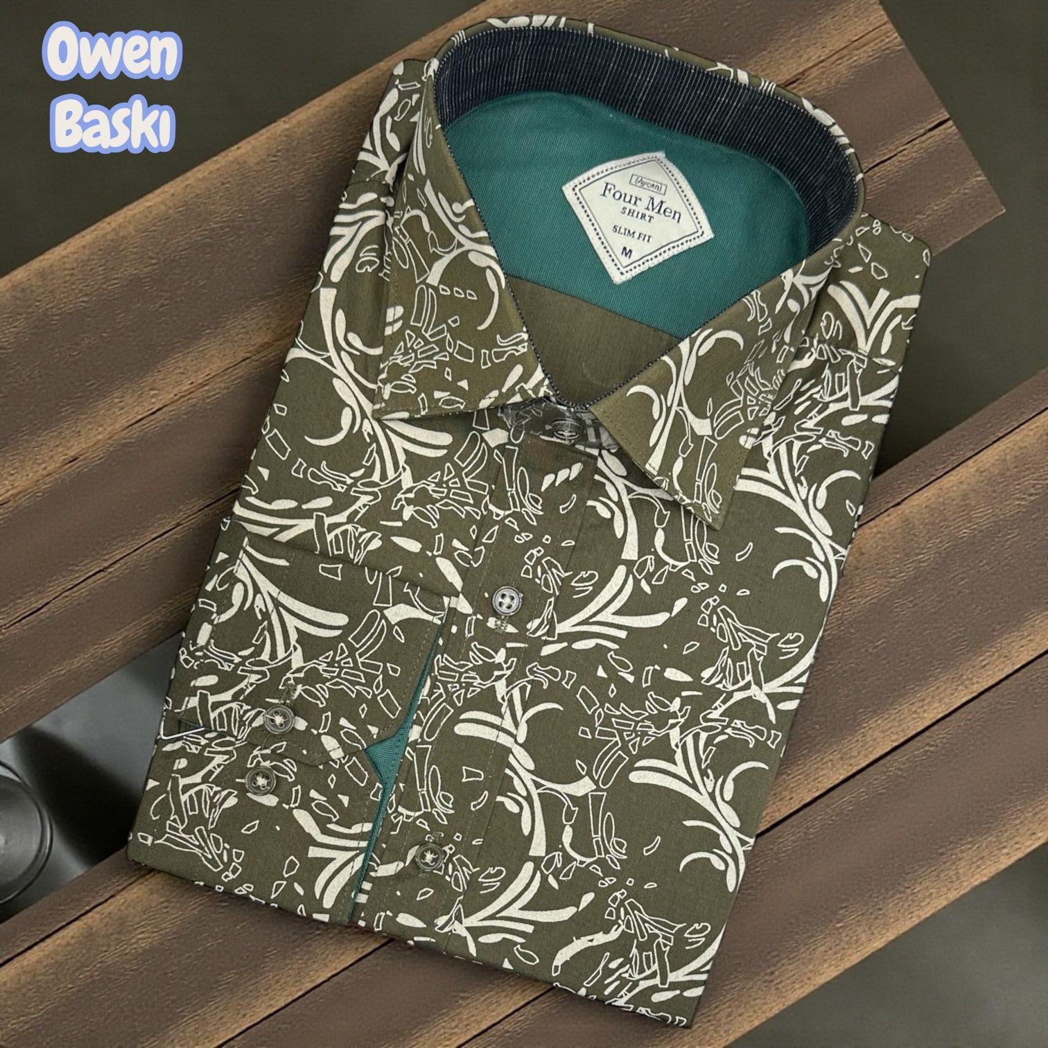 Slim Fit Cotton Uzun Kollu Yakası Gizli Düğmeli Kalite Garanti Baskılı Gömlek (Slimlı Fit)