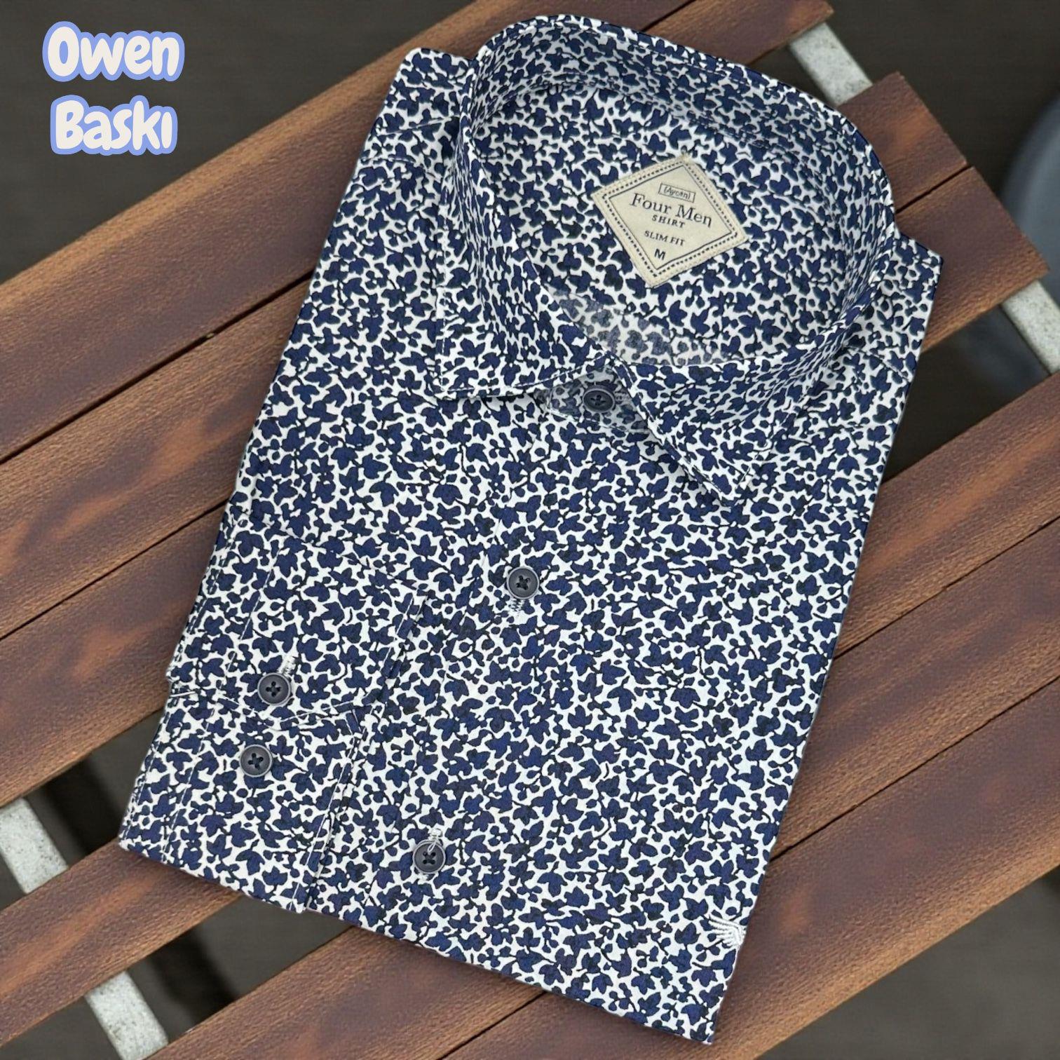 Slim Fit Cotton Uzun Kollu Yakası Gizli Düğmeli Kalite Garanti Baskılı Gömlek (Slimlı Fit)