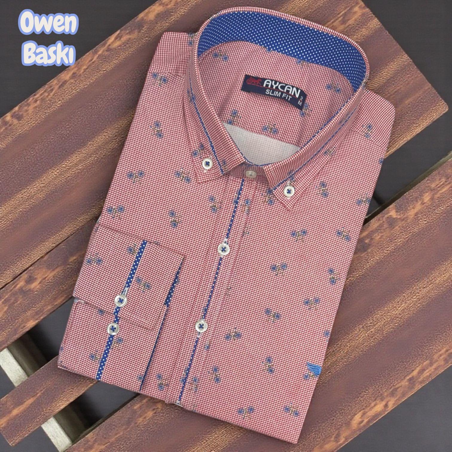 Slim Fit Cotton Uzun Kollu Yakası Gizli Düğmeli Kalite Garanti Baskılı Gömlek (Slimlı Fit)