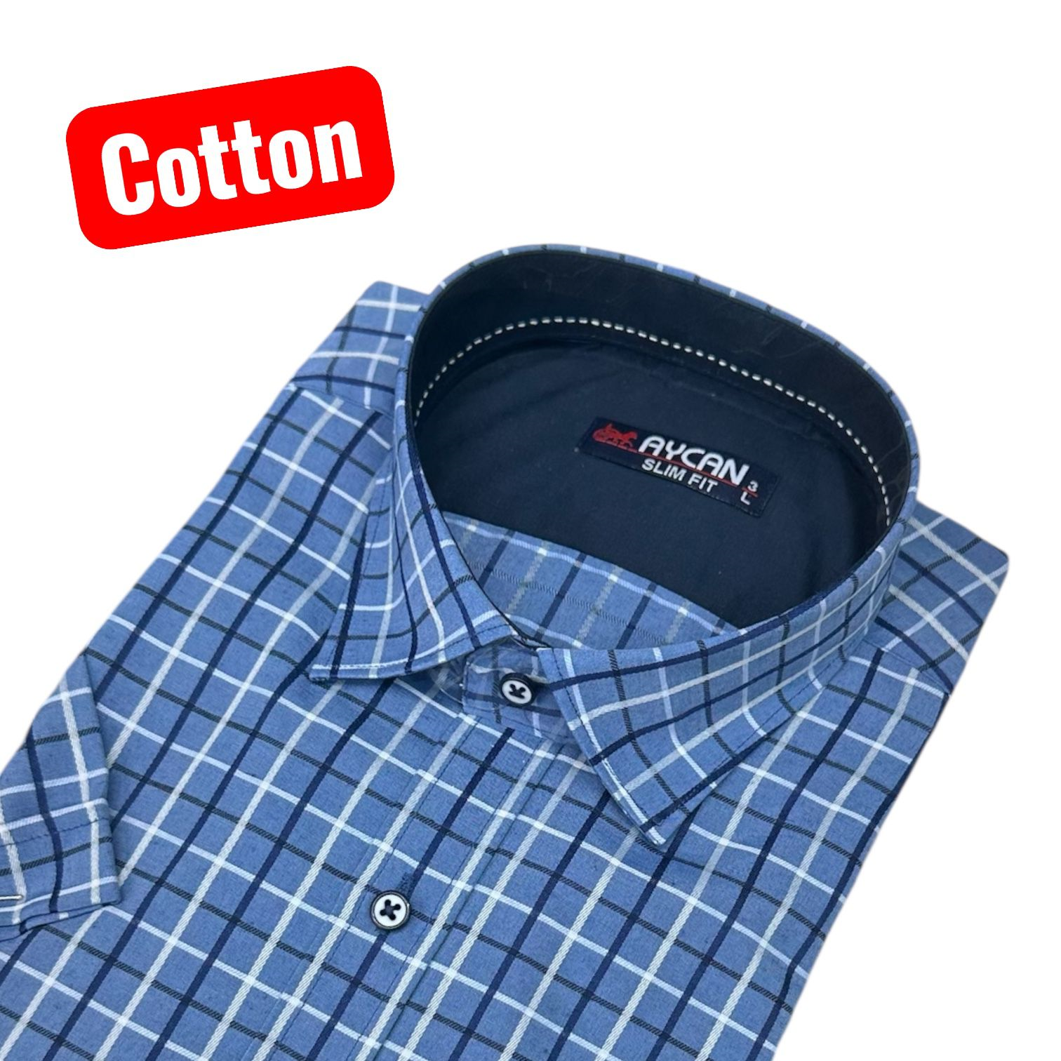 Slim Fit  Ekose Pamuklu Kısa Kollu Cepsiz Gömlek (Slim Fit Kalıp)
