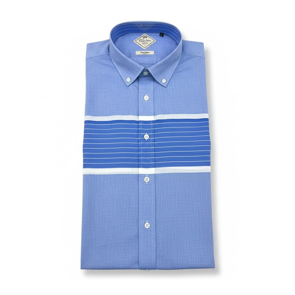 Slim Fit Pamuklu Çizgili Pano Desen Kısa Kollu Gömlek (Slim Fit Kalıp)