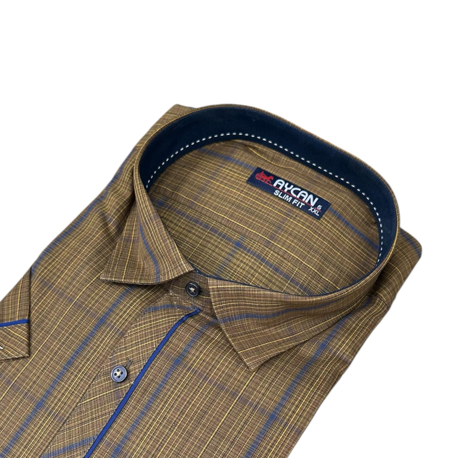 Slim Fit Pamuklu Ekose Kısa Kollu Tek Cepli Gömlek (Slim Fit Kalıp)