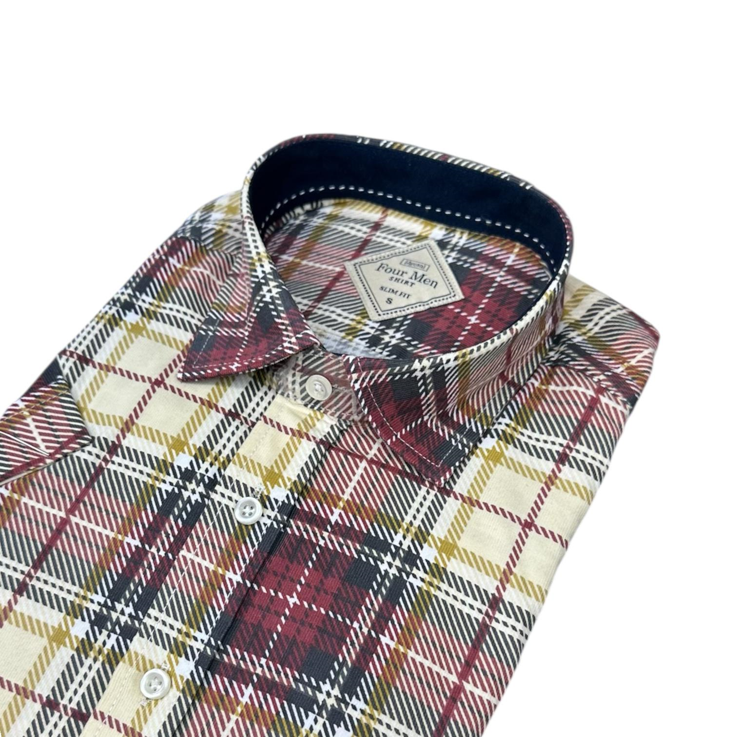 Slim Fit Pamuklu Ekose Kısa Kollu Tek Cepli Yakası Gizli Düğme Gömlek (Slim Fit Kalıp)