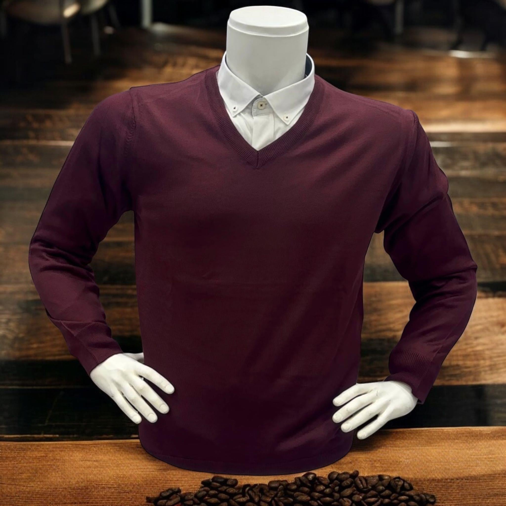 Uzun Kollu Bordo V Yaka Kazak (Unisex)