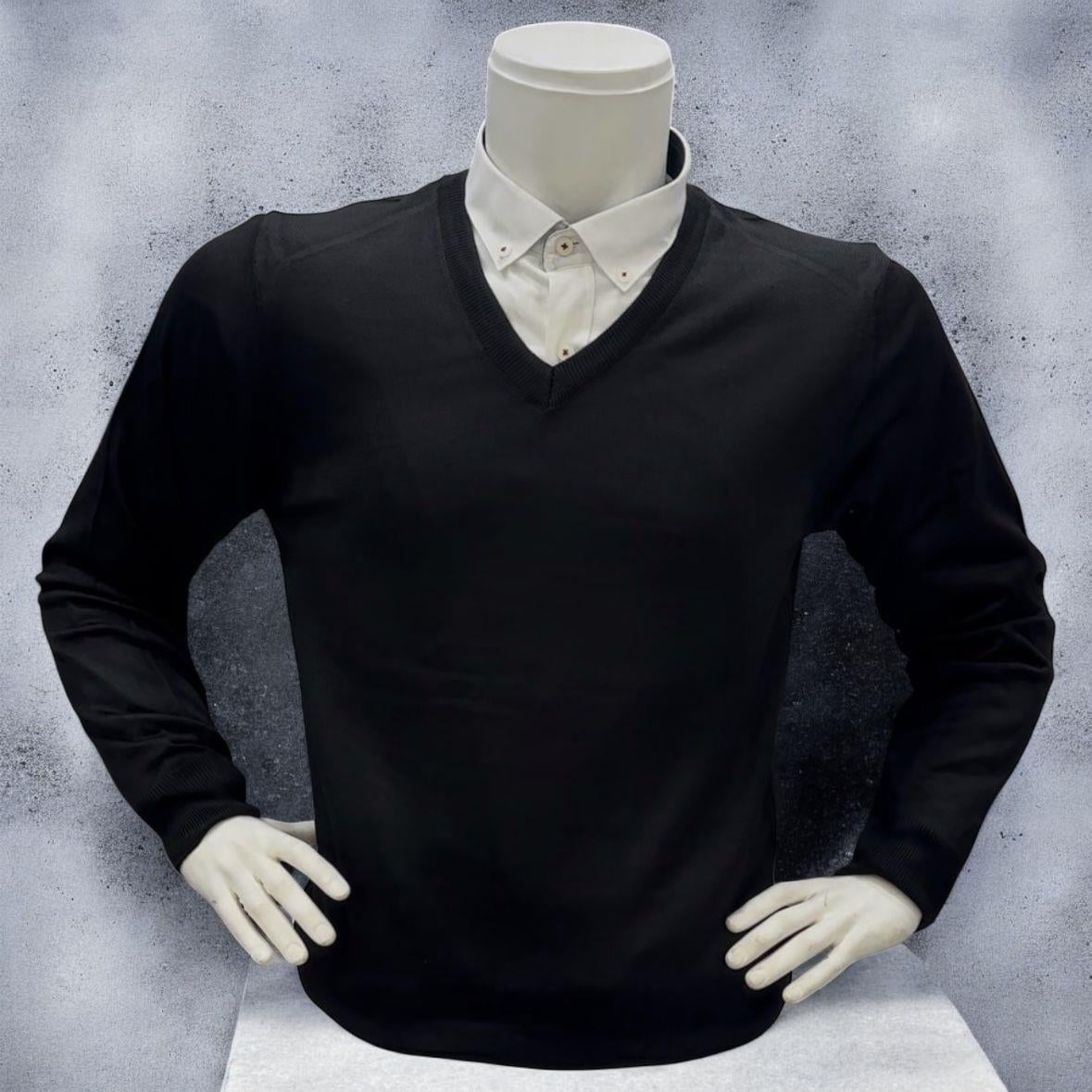 Uzun Kollu Siyah V Yaka Kazak (Unisex)
