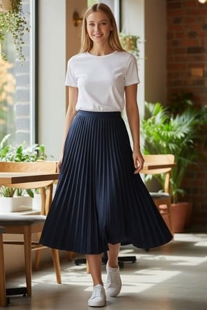 %100 Cotton Piliseli Etek(95 CM)-(36-52)