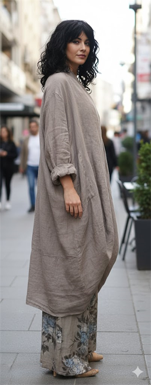 Bohomiyan  İtalyan Cepli Keten Kaftan & Kap (110.CM)