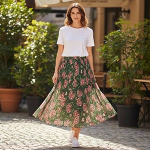 Şifon İçi Astarlı Beli Lastikli Etek(95 CM)-(38-52)