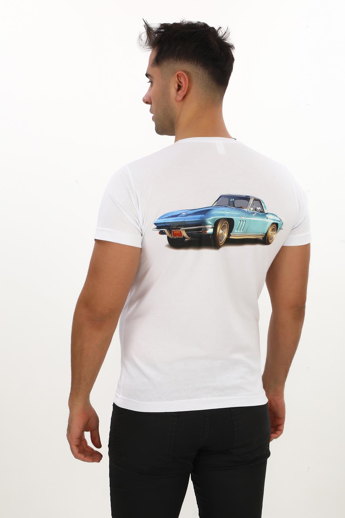 American Classic 1965 Chevrolet Corvette Özel Tasarım Baskılı Beyaz T-Shirt (Slim fit)