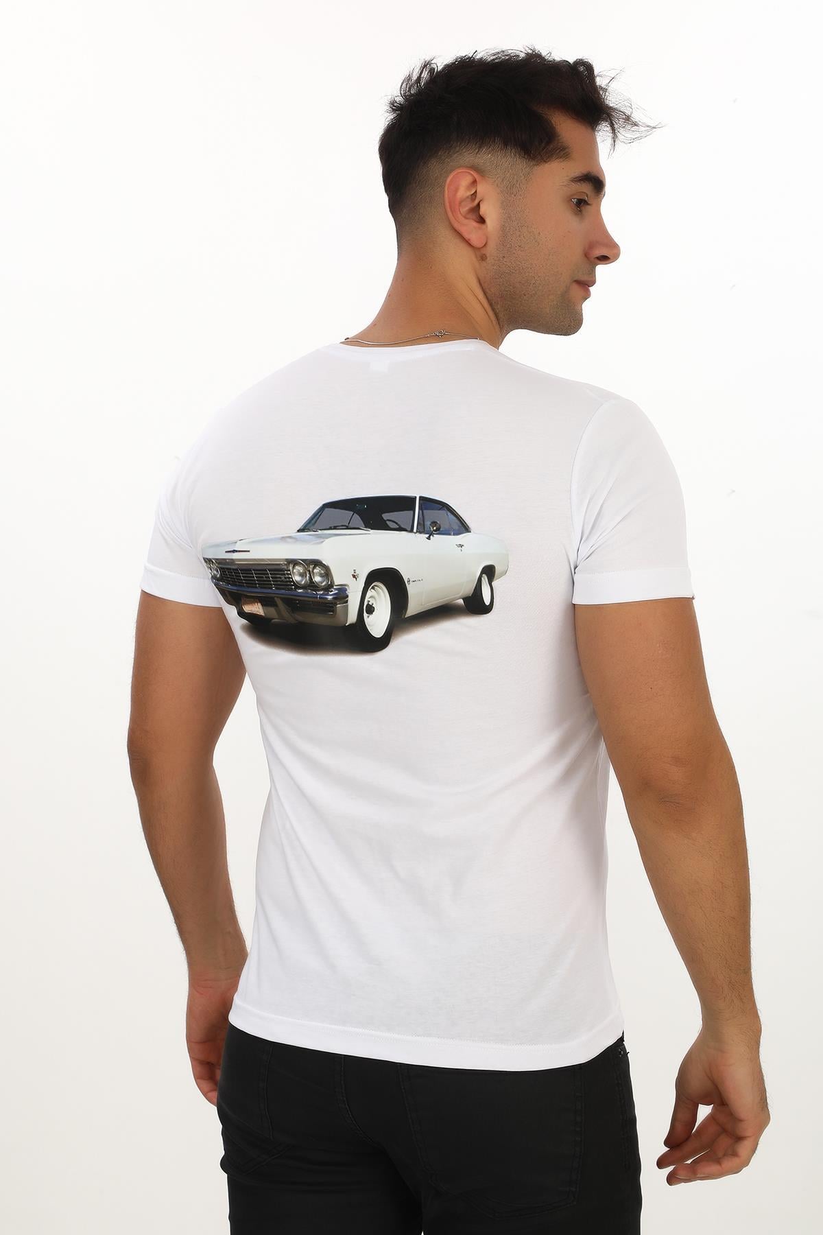American Classic 1965 Chevrolet İmpala Özel Tasarım Baskılı Beyaz T-Shirt (Slim fit)