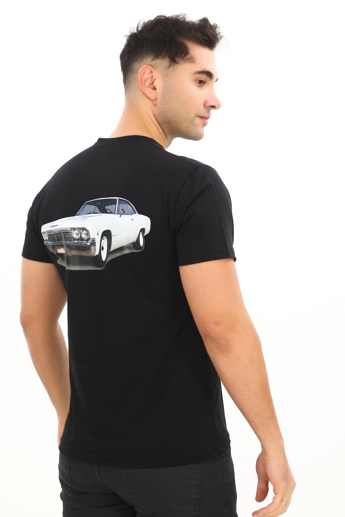 American Classic 1965 Model Chevrolet İmpala Özel Tasarım Baskılı Siyah T-Shirt (Slim fit)