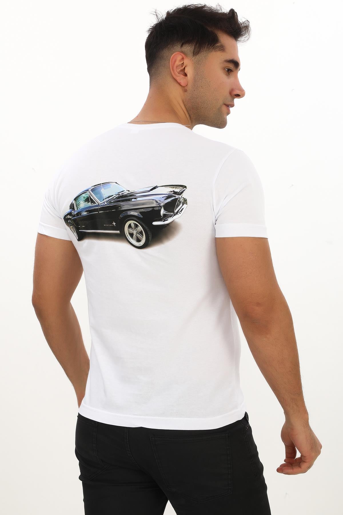 American Classic 1967 Ford Mustang fastback Baskılı Özel Tasarım Beyaz T-Shirt (Slim fit)