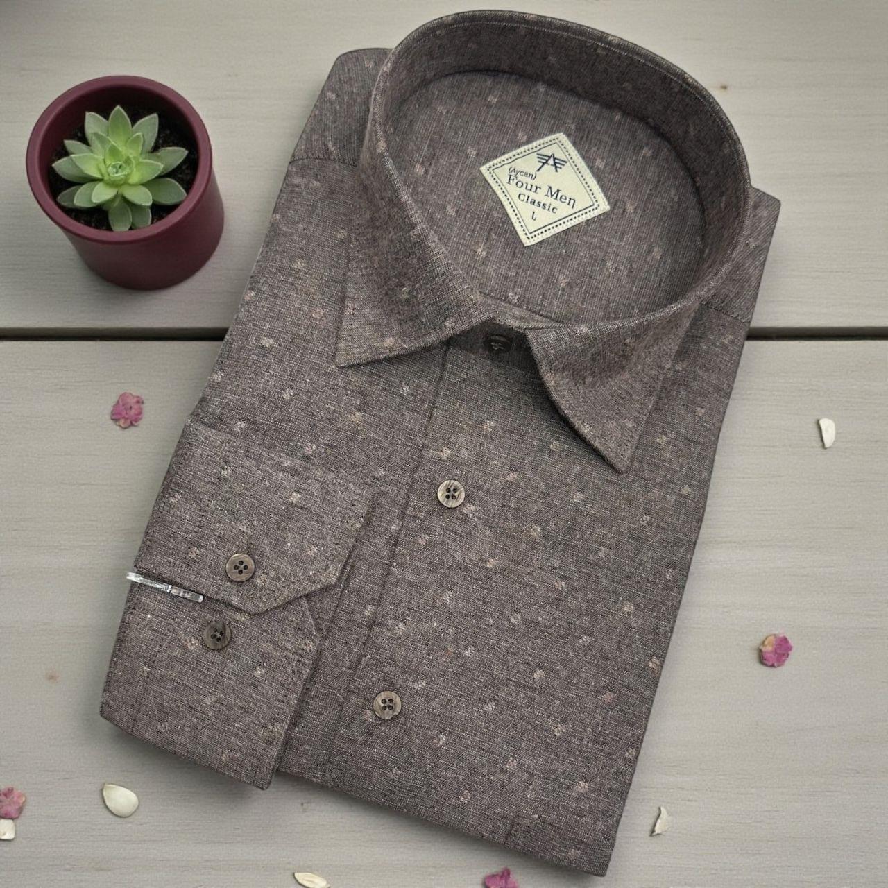 Bej Klasik %100 Cotton Uzun Kollu Terletmeyen Kışlık Flanel Terletmeyen Gömlek (Regular Kalıp)