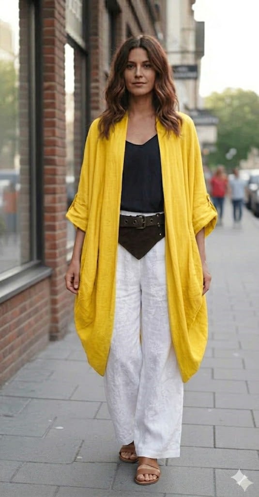 Bohomiyan  İtalyan Cepli Keten Kaftan & Kap (110.CM)