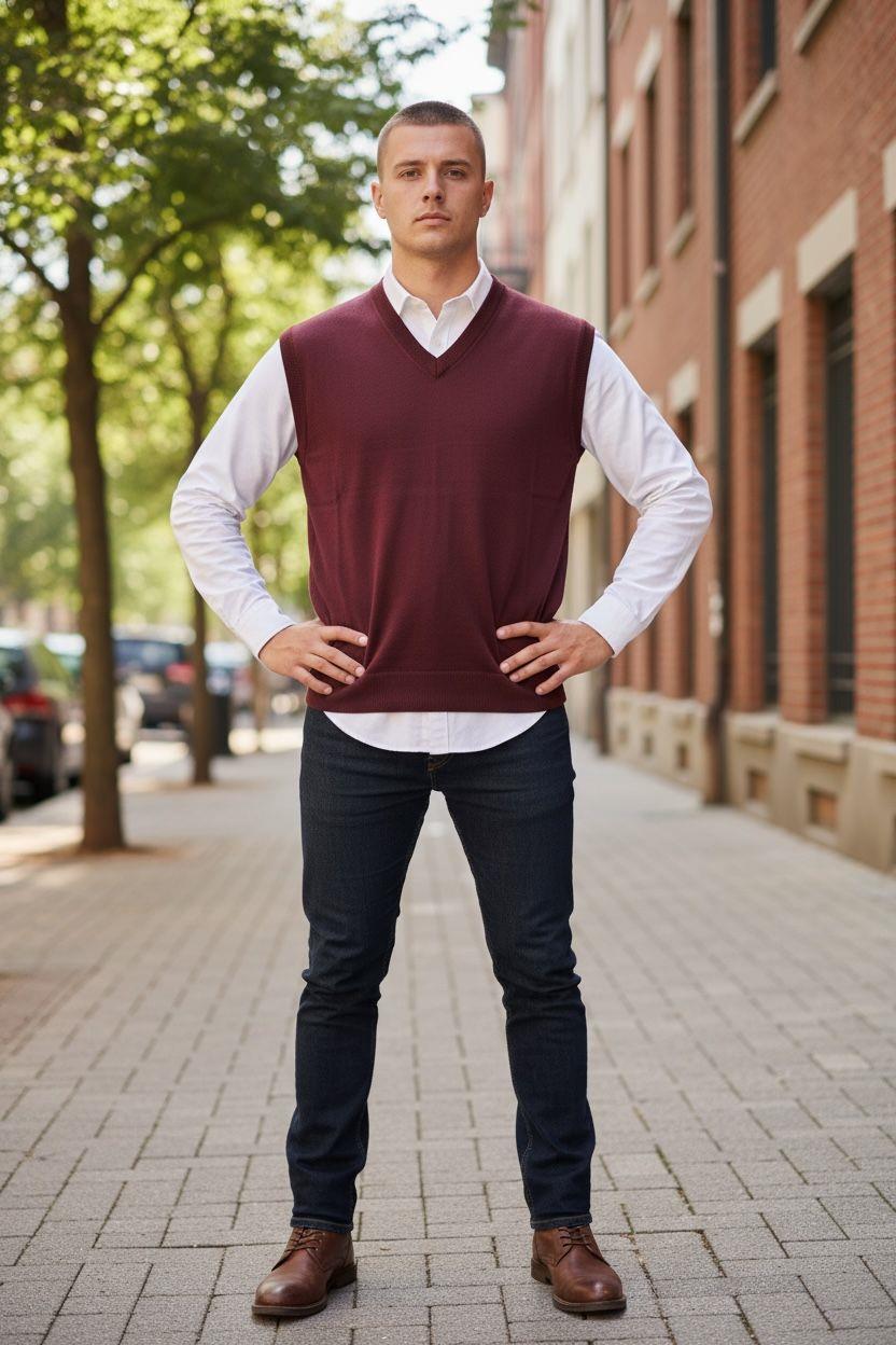 Bordo V Yaka Süveter (Unisex)