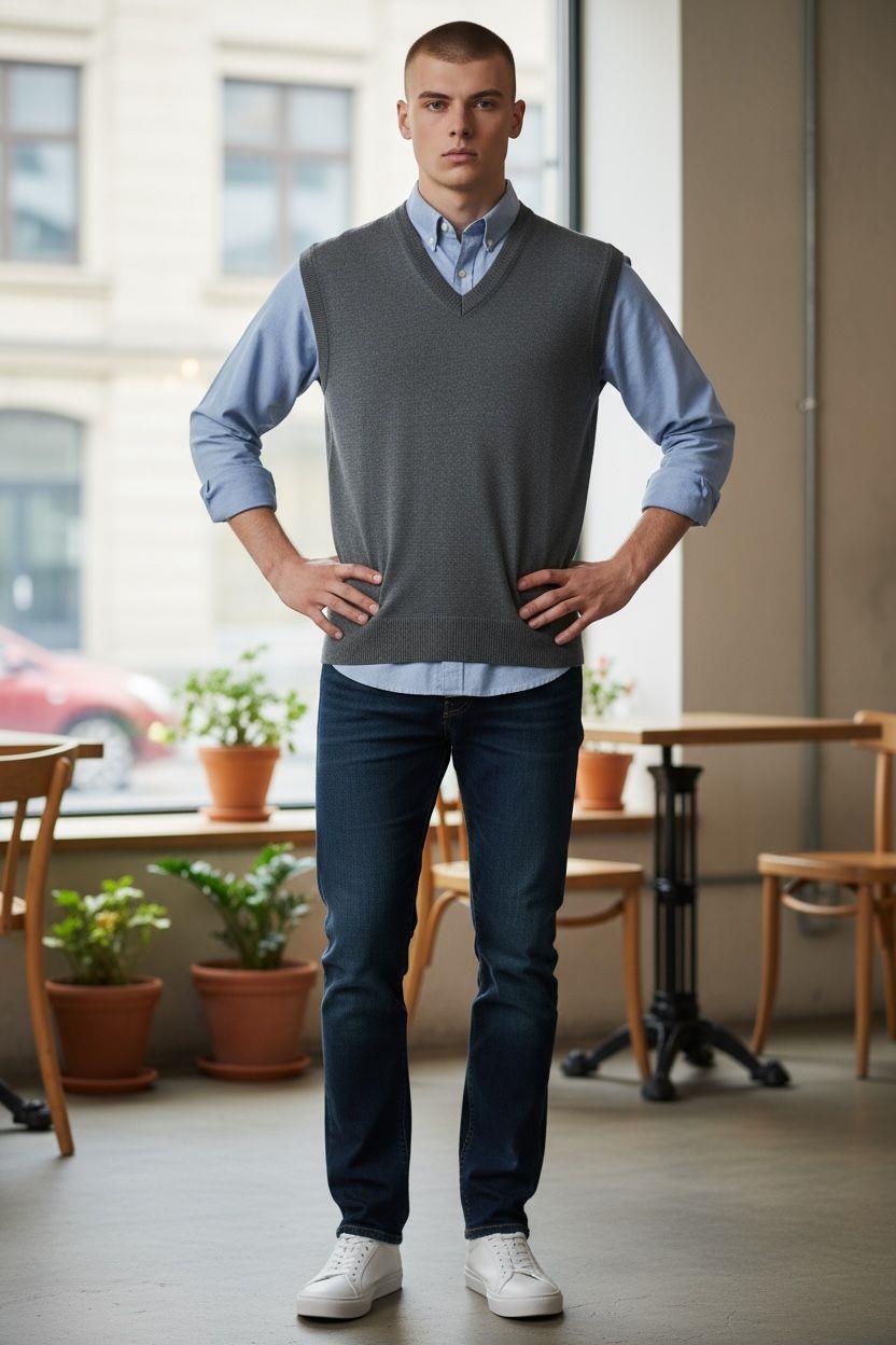 Gri V Yaka Süveter (Unisex)