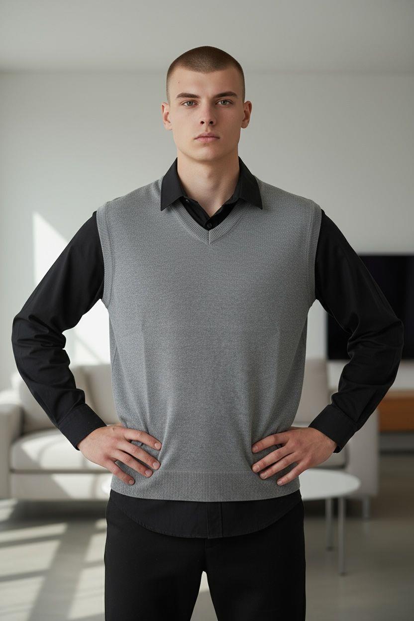 Gri V Yaka Süveter (Unisex)