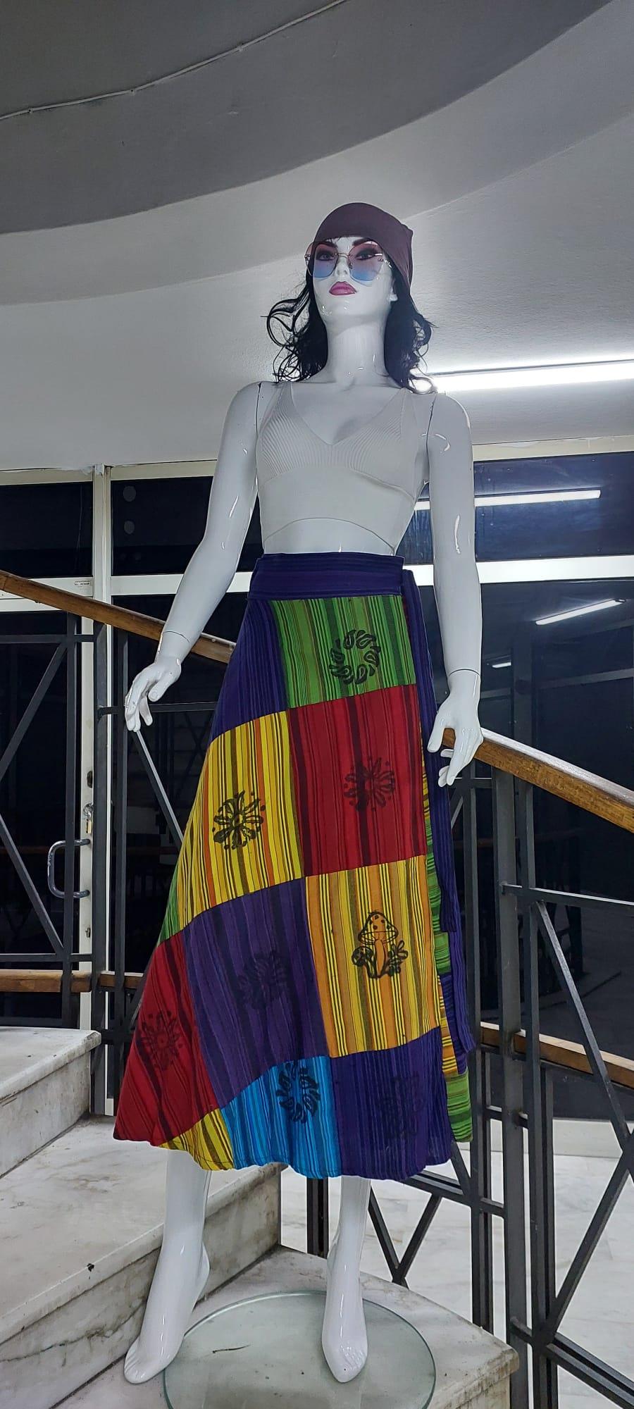 Hint Etnik Kadın patchwork Desenli Anvelop Etek (95 CM)