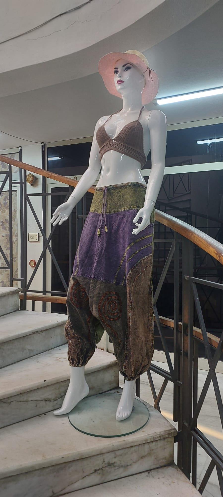 Hint  Otantik Yıkamalı Taşlanmış Patchwork Şalvar Pantolon