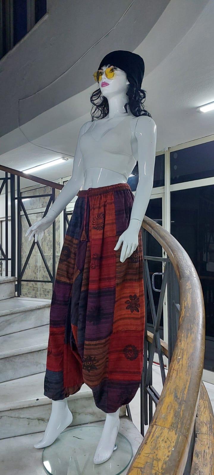 Hint  Otantik Yıkamalı Taşlanmış Patchwork Şalvar Pantolon (100 CM)