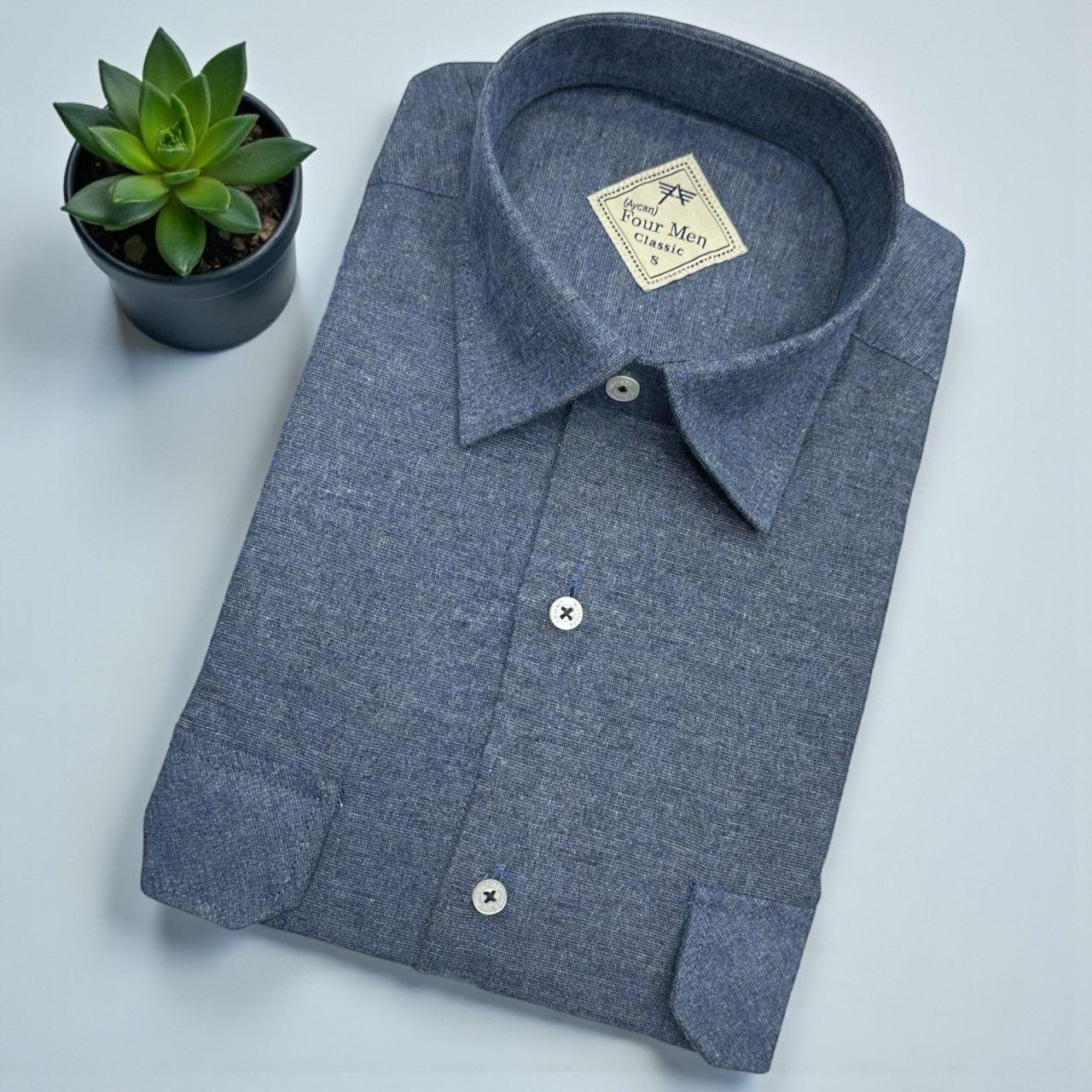 İndigo Klasik %100 Cotton Uzun Kollu Terletmeyen Kışlık Flanel Terletmeyen Gömlek (Regular Kalıp)