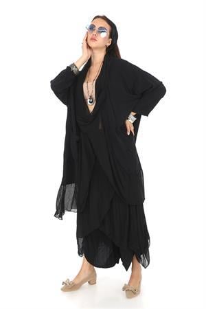 Italyan Büyük Beden Ipek Detaylı Oversize Kaftan & Bluz