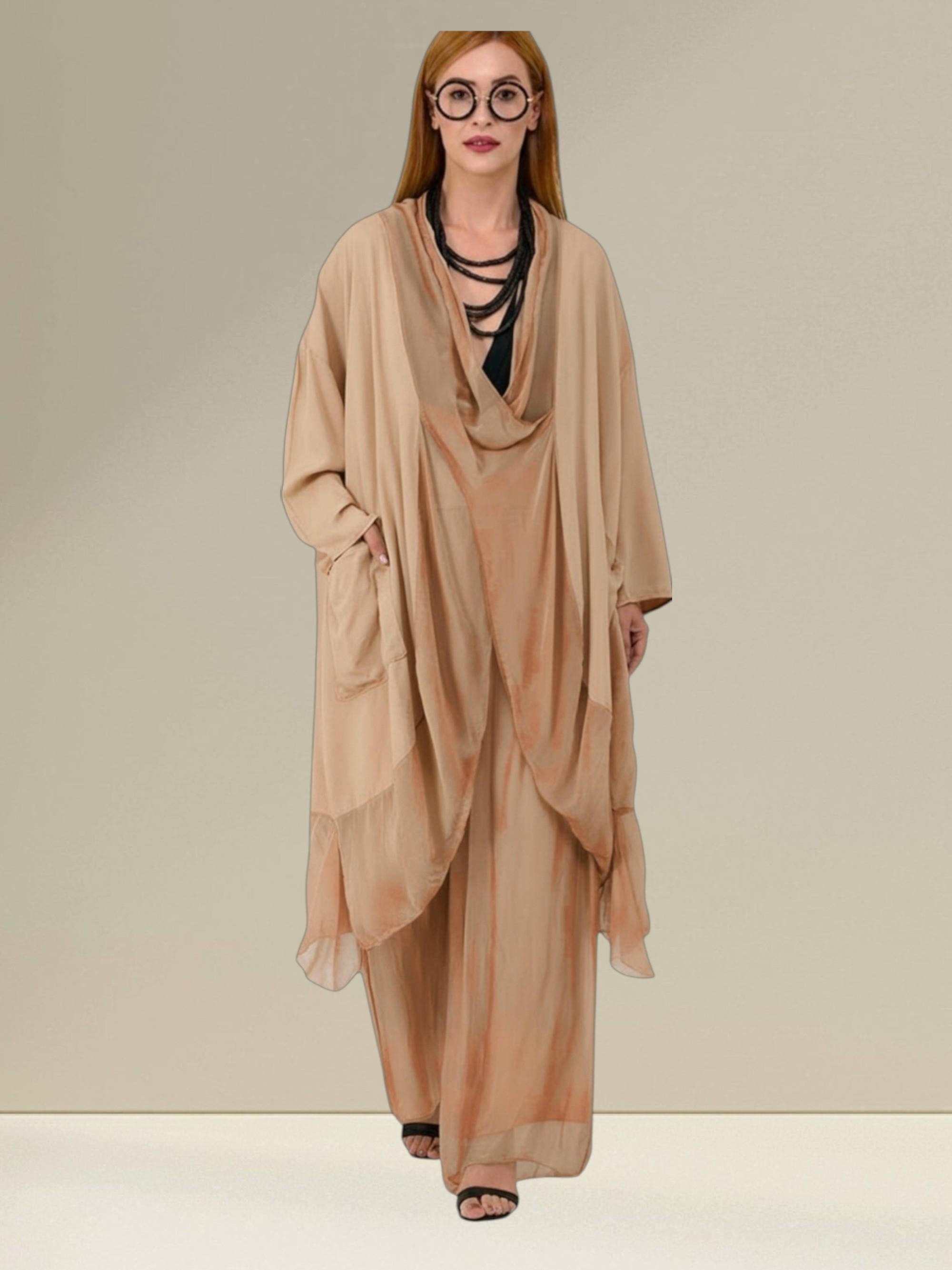Italyan Ipek Detaylı Oversize Kaftan & Bluz